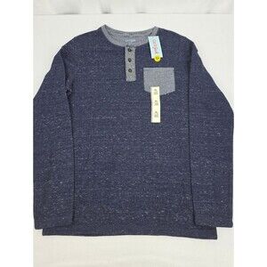 Cat & Jack Boy's Navy Heathered Henley with Stripe Pocket Size XL (16) NWT 3502